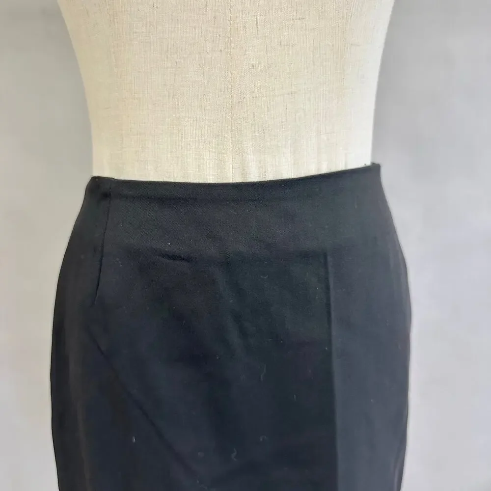 Vintage 90s Armani Collezioni Black Wool Pencil Skirt Embroidered lace Size 8‎